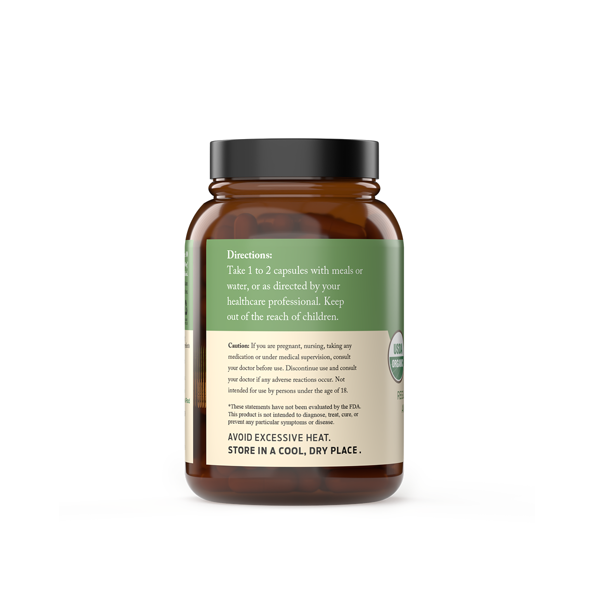 A brown CNPUSA Organic Kelp Capsules bottle with a white and green label, showing directions, cautions, natural iodine content, storage, and usage info to support nutrient intake—displayed against a plain background.