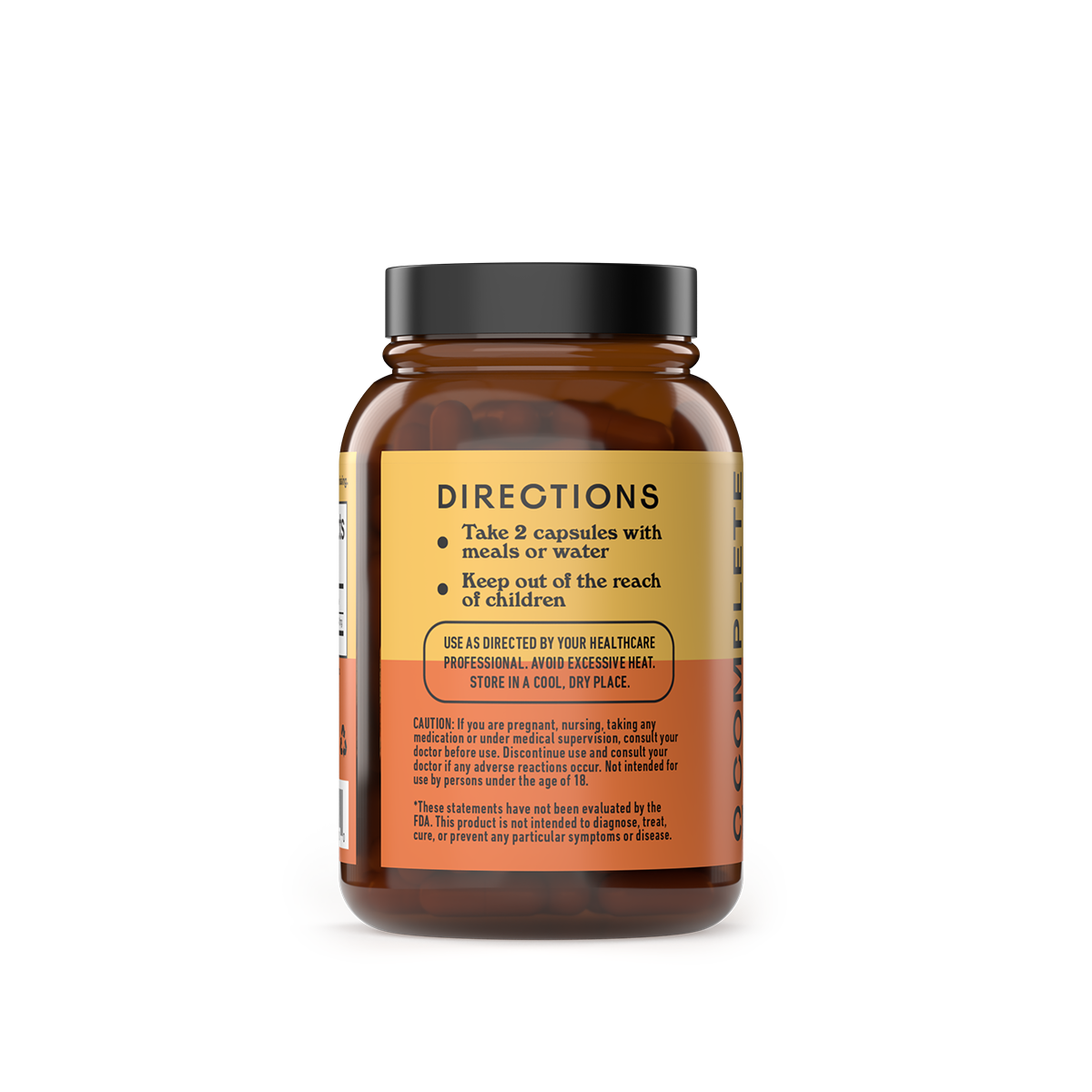 A brown CNPUSA Liposomal Vitamin C Capsules bottle features a yellow label with directions: take 2 capsules with meals or water, keep out of reach of children, storage info, immune health benefits, and a disclaimer.