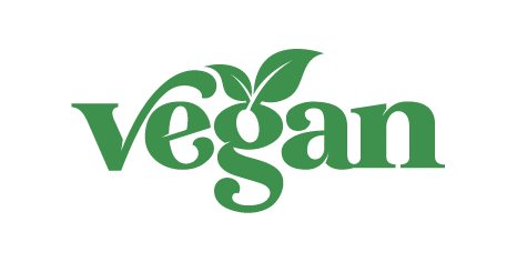 The word vegan in green font, with leaves sprouting from the letter g, symbolizing plant-based or vegan products.