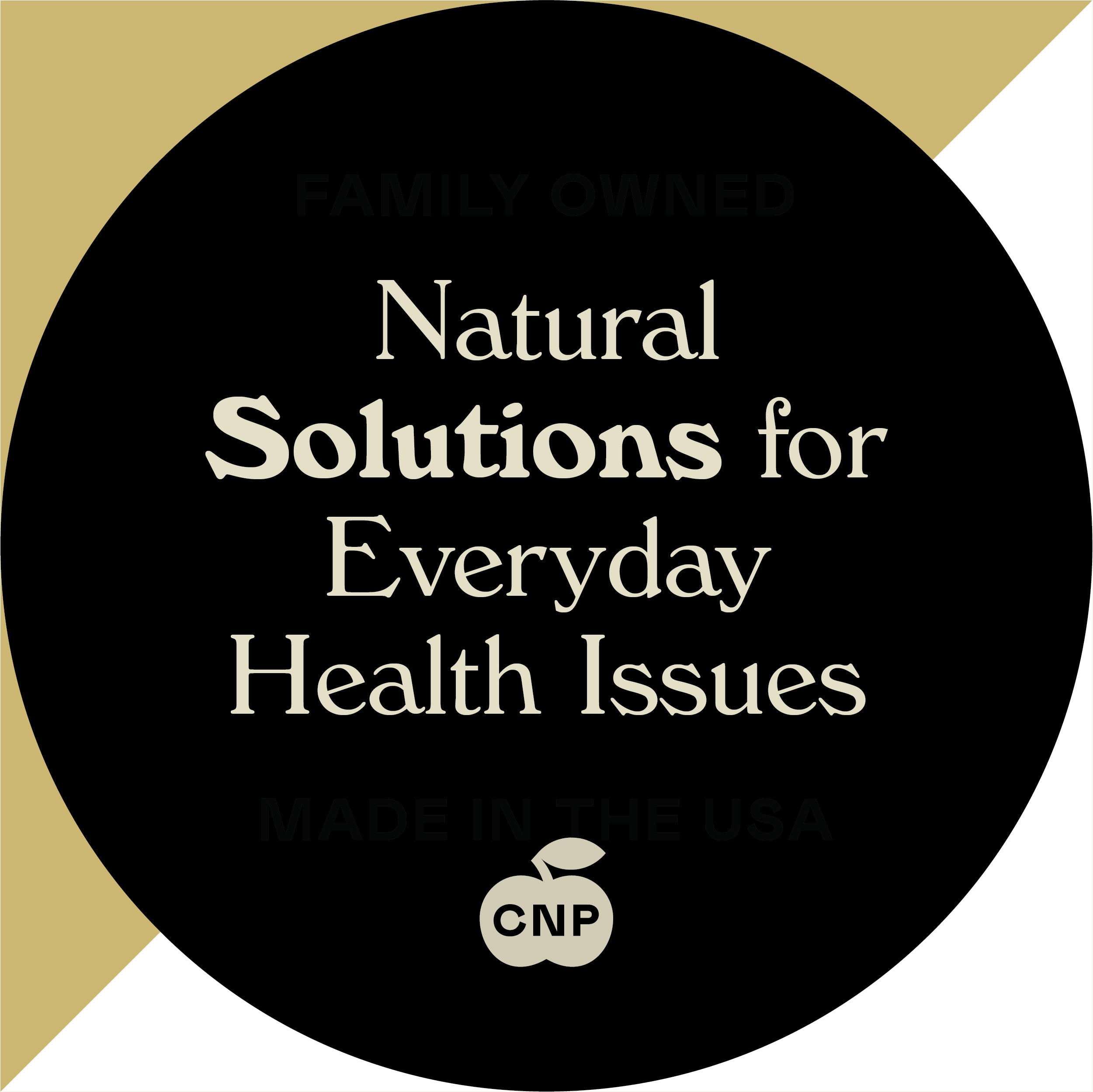 A black and gold circular label on the Prostate Complete 16oz Glass Bottle by CNPUSA reads: Natural Solutions for Everyday Health Issues, featuring apple cider vinegar. Family Owned and Made in the USA appear faintly, with an apple icon and CNP at the bottom.