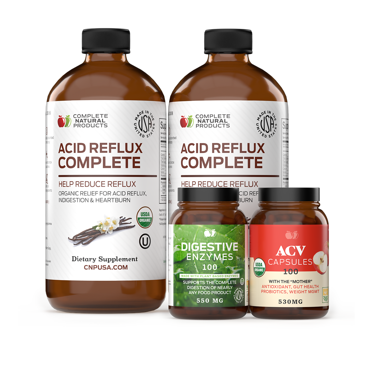 Acid Reflux Bundle with Digestive Enzymes and Apple Cider Vinegar (ACV) Capsules for natural relief and improved digestive health.
